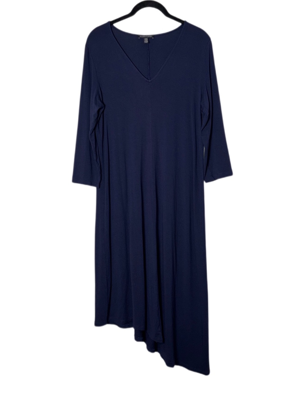 Eileen Fisher Asymmetrical Jersey Dress Navy Blue Women's Size Medium knee/midi